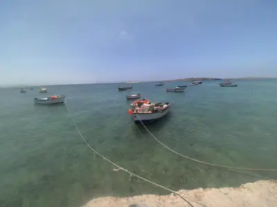 a group of boats in the water near a beach at Vista Oceano - Boa Vista Island in Sal Rei