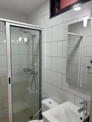 a bathroom with a shower and a toilet and a sink at Casa Manuel & Elvira in Chão Queimado