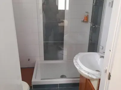 a bathroom with a shower and a sink at Pandora Ocean View am Praia Cabral in Sal Rei