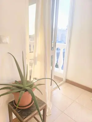a potted plant sitting on a table next to a window at Casa Sofia in Mindelo