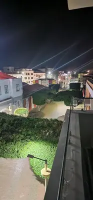 a view of a park with a bench on a roof at ACG Plato Vacation Apartment with Balcony in Praia