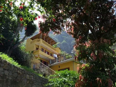a yellow house on the side of a hill at Casa Cavoquinho in Paul