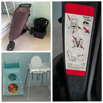 a collage of three pictures with a box and a table at Sea-view Central Joy! in Mindelo