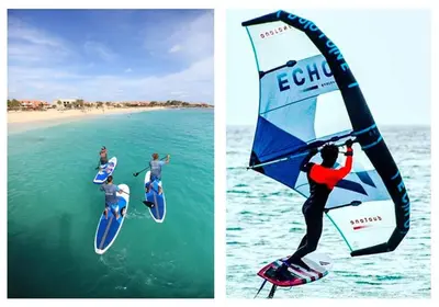 a person is windsurfing in the ocean on the water at Time Out DjadSal Residence AC Wifi in Santa Maria