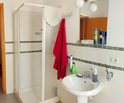 a bathroom with a shower and a sink at Modern apartment in the Center in Sal Rei