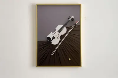 a picture of a violin on a wall at 2 bdr cozy apt in Terra Branca, Free Wifi - LCGR in Praia