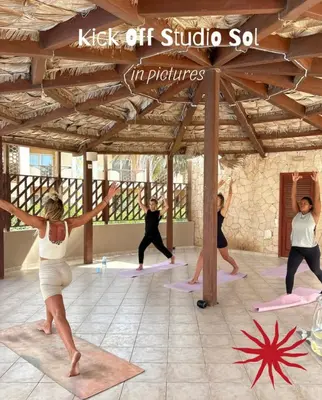 a group of people in a yoga class at Tropical Paradise in Santa Maria