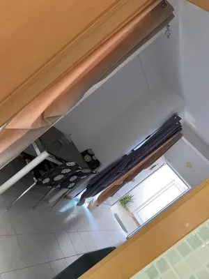 an overhead view of a room with a window at Apartment 3 minutes from Nelson Mandela Airport in Praia