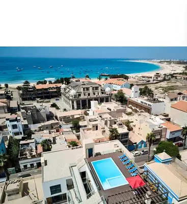an aerial view of a city and the ocean at Apartamento Ap3 T1 Santa Maria Residence in Santa Maria