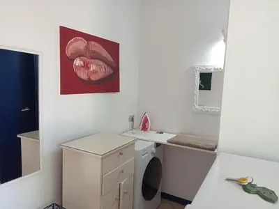 a bathroom with a sink and a washing machine at Canova Apartment in Santa Maria