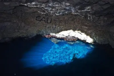 an aerial view of a cave with blue water at Tity Apartments T1 - Perfect Stay on your Holiday in Santa Maria