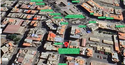 a map of a city with a red circle at Palmarejo Center Apartment Suites in Praia