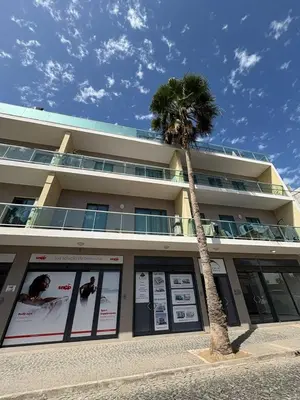 a building with a palm tree in front of it at Santa Maria Residence - Central T2 in Santa Maria