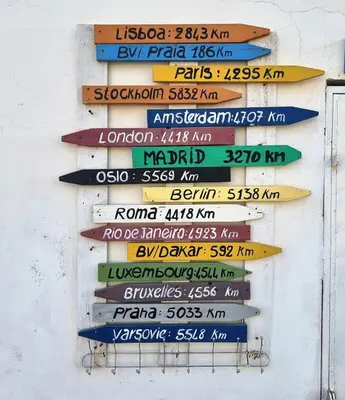 a bunch of wooden signs hanging on a wall at A1-5101- 3 Bedroom Seaview Apartment in Cape Verde in Sal Rei