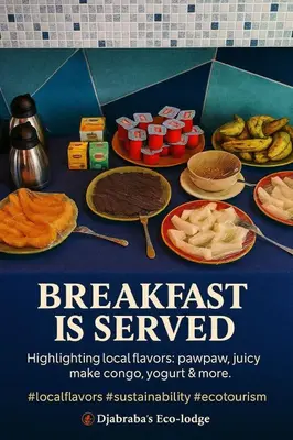 a advertisement for breakfast is served with pies and food at Djabraba's Hiker's Suite in Garça