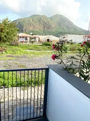 a balcony with a view of a mountain at Casa Uta in Tarrafal