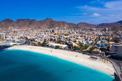 an aerial view of a beach in positano at Nusa Apartments Monte Cara in Mindelo