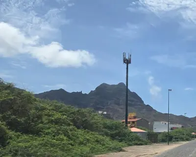 a street with a view of a mountain at Ocean View Studio 1 in Mindelo