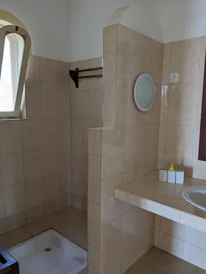 a bathroom with a shower and a sink at Torre Sabina in Vila do Maio