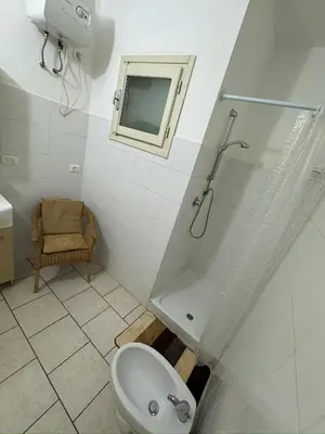 a bathroom with a shower and a toilet and a sink at Vista Do Mar Studio Praia Cabral in Sal Rei
