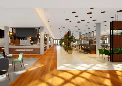 a lobby with tables and chairs in a building at ROBINSON Cabo Verde - Adults only in Santa Maria