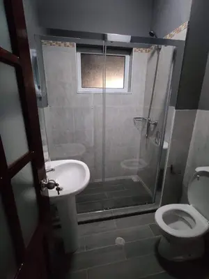 a bathroom with a shower and a toilet and a sink at Apartamento Coral in Santa Maria