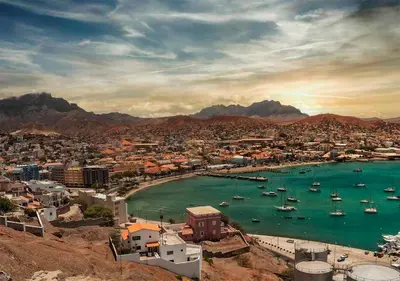 a view of a harbor with boats in the water at Villa Atum. Stella Maris Exclusive in Vila do Maio